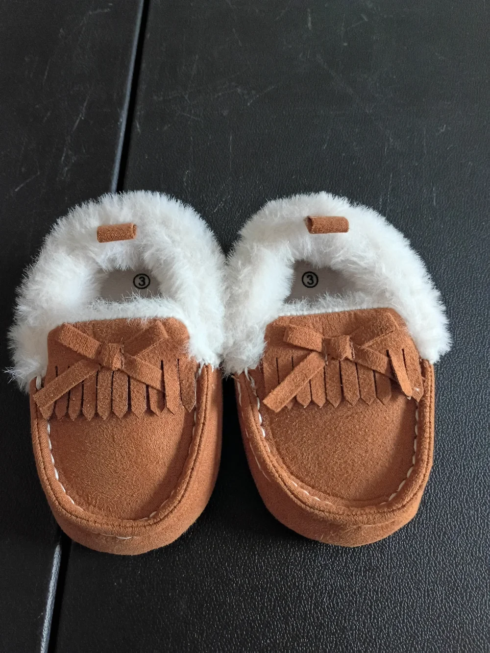 Lucky Brand Baby Faux Fur-Lined Moccasin Booties – Chestnut Faux Suede Infant Sl